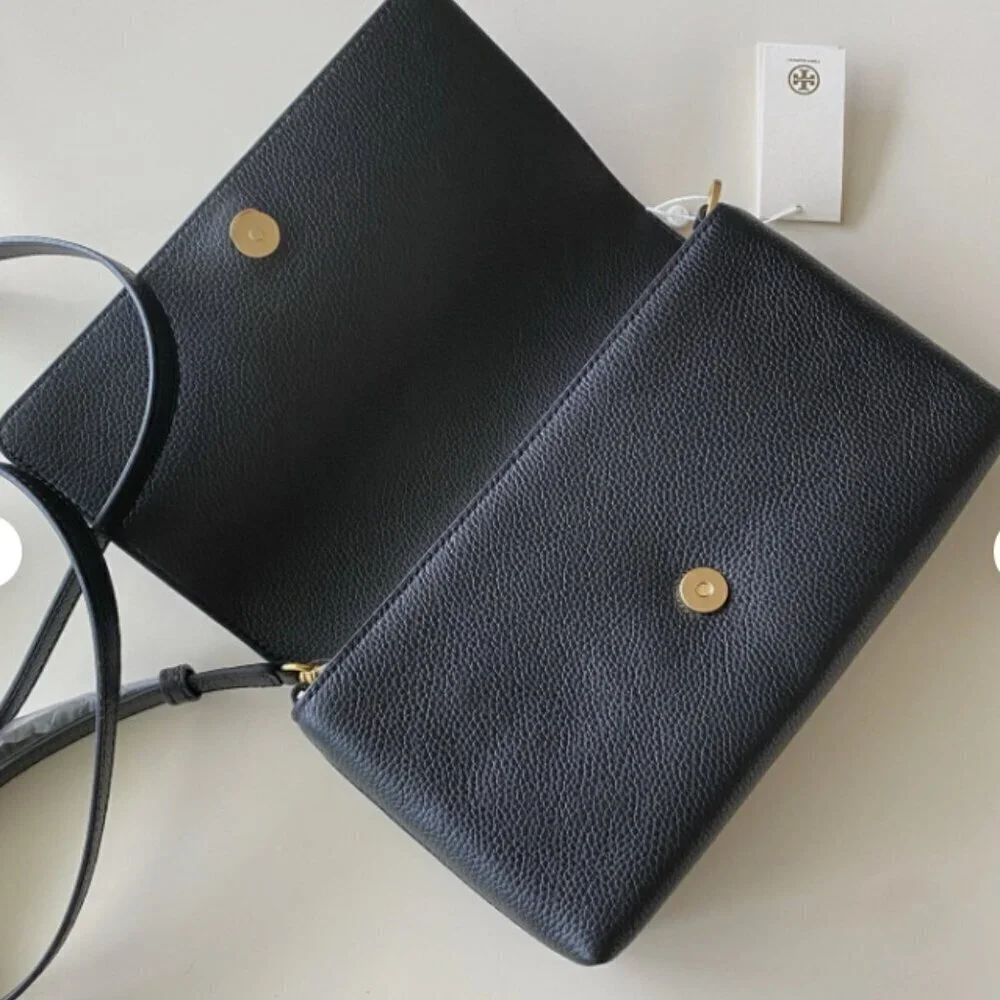 NWT！NEW！Tory Burch Blake Flap Pebbled Leather Crossbody Large Black -Women Bag - Picture 6 of 10